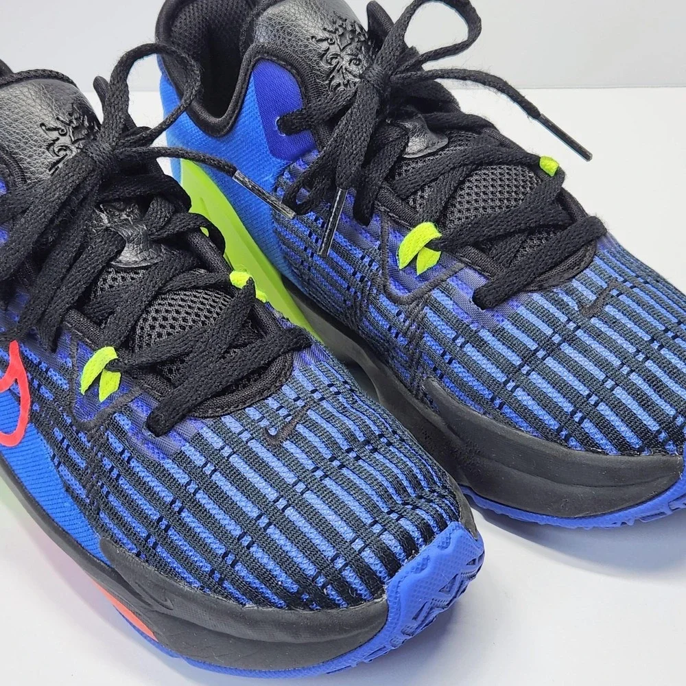 Nike LeBron Shoes Kids Size 2 Blue Black Neon Basketball Sneakers DD0424-405